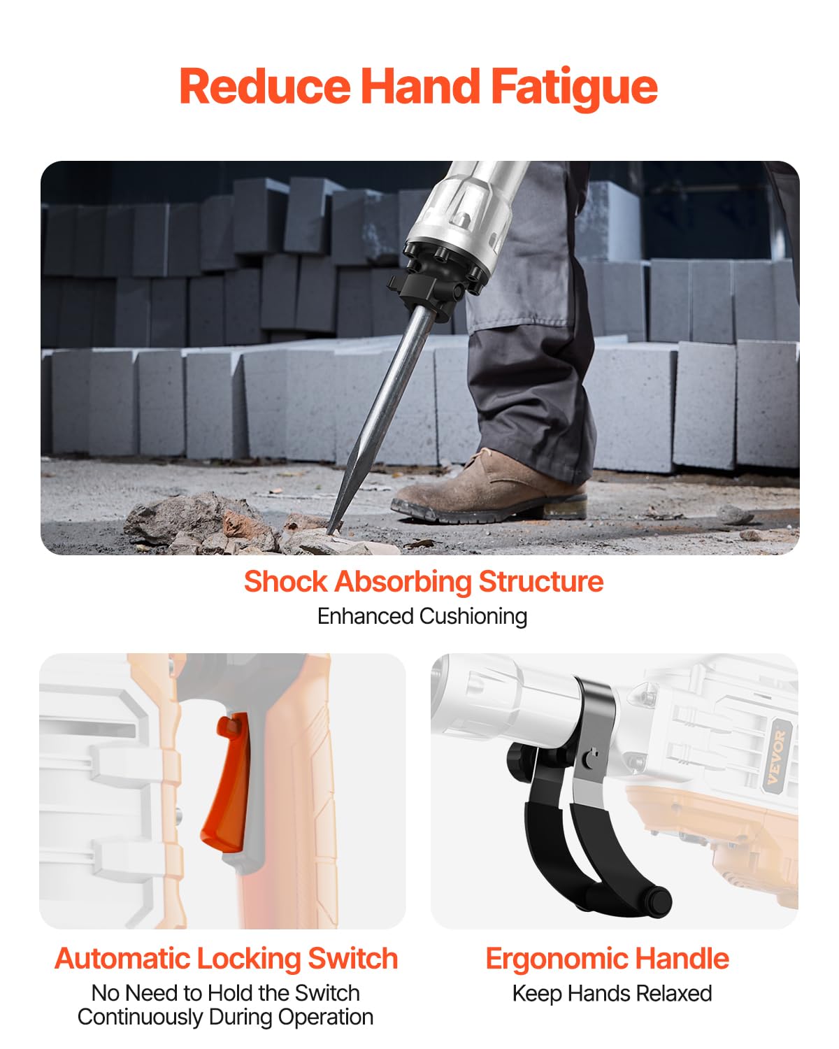 VEVOR Demolition Jack Hammer, MAX 3500W Jack Hammer Concrete Breaker 1900 BPM Heavy Duty Electric Jack Hammer, 2pcs Chisel w/Gloves & 360°C Swiveling Front Handle for Trenching and Breaking Holes