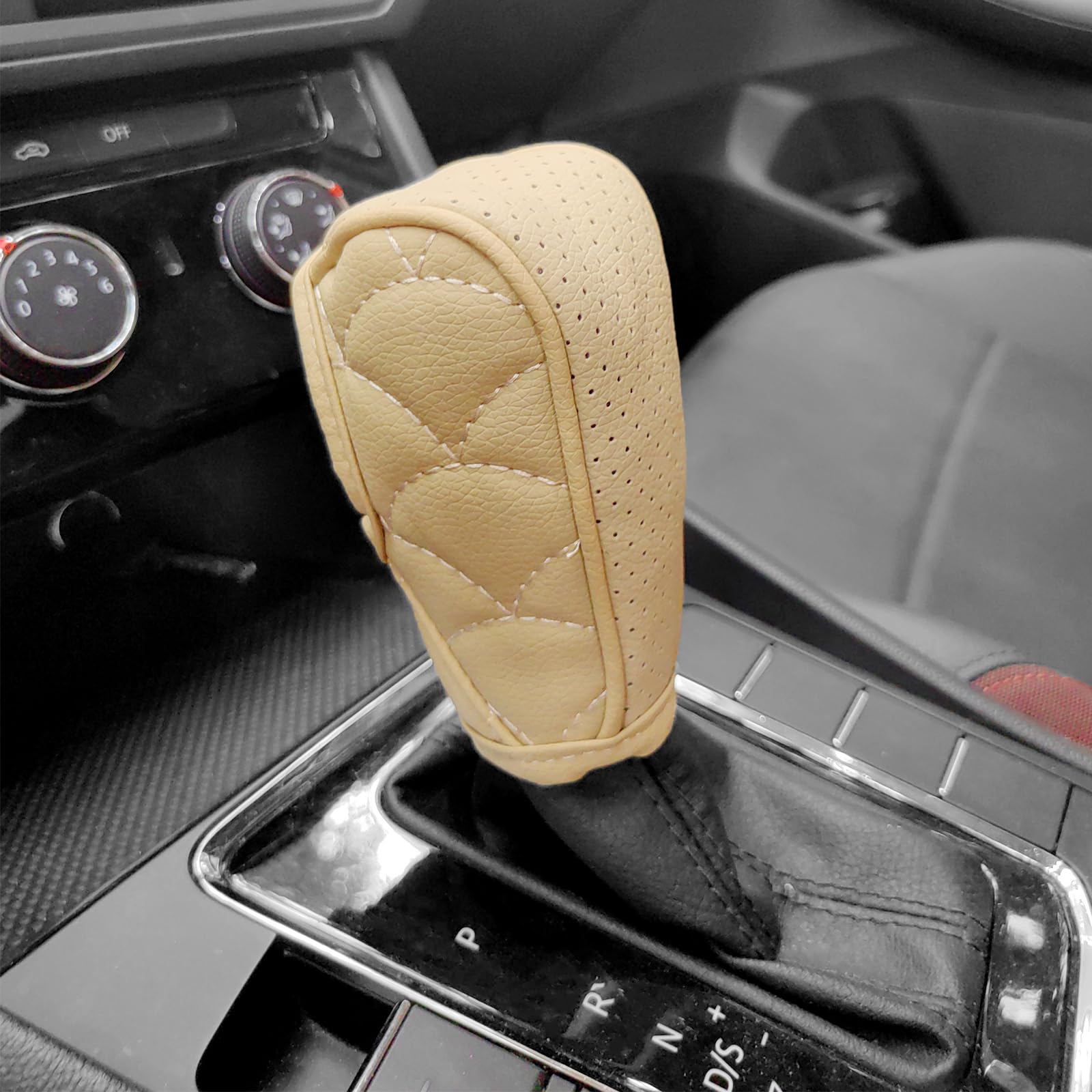 Photo 1 of ***2 INCLUDED*** Car Gear Shift Cover, Waterproof PU Leather Automotive Gear Stick Shift Knob Rod Dust Cover Protector Car Interior Accessories for Most Cars Trucks SUVs (Beige)(Grey)***2 INCLUDED***