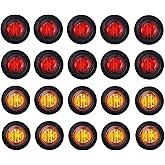 TMH 3/4 Inch Mount 10 Amber +10 Red 3 LED Mini Clearance Side Marker Lights with Rubber Fit for Trailer Pickup Truck Car Bus 