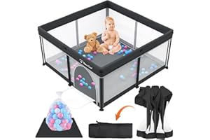 YOZOIA Taleco Gear Foldable Baby Play Pen with Mat, 50''x50'' Playpen for Babies and Toddlers, Playpen for Baby with Gate, Breathable,Foldable Travel Play Pen with 50 Ocean Balls