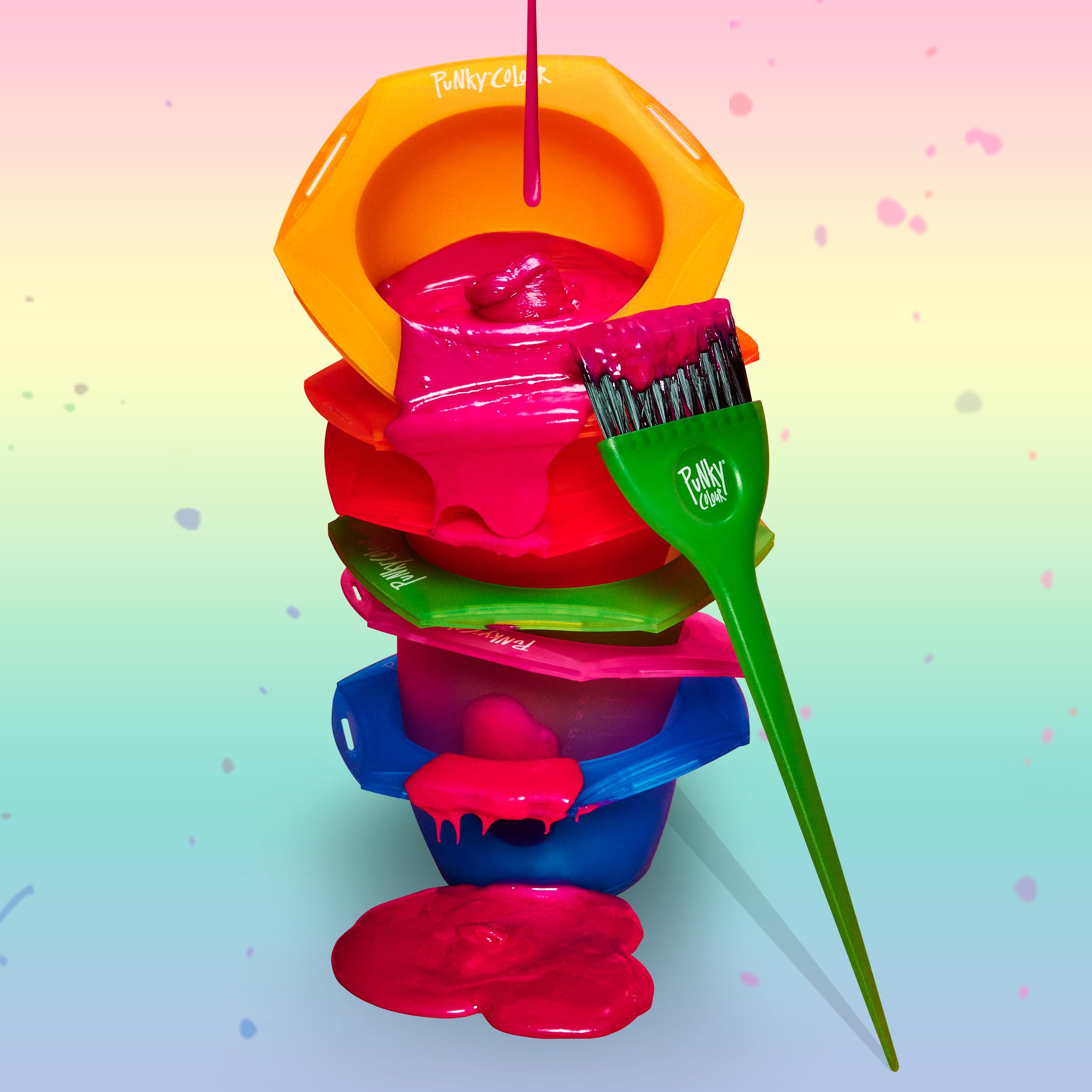 Punky Rainbow Tint Hair Dye Brush and Bowl Set - Multi-Color Hair Coloring Kit with Dye Mixing Bowls & Brushes, DIY Dyeing & Bleaching for Salon & At-Home Use