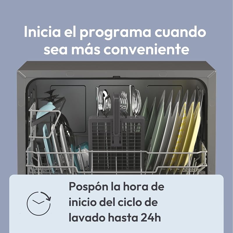 Máquina de lavar louça pequena e compacta candy cp 6e51ls, 6 serviços, digital, 51dba, 5 ciclos, meia carga, início retardado 3-6-9 horas, indicador de sal e abrilhantador, indicador de fim de ciclo, aço inoxidável