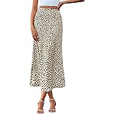 BTFBM Satin Skirts for Women Trendy 2026 Summer Fall | High Waisted A-Line Leopard Print,Floral Print, Business Casual,Cocktail,Wedding Guest,Long Silk Midi Skirt