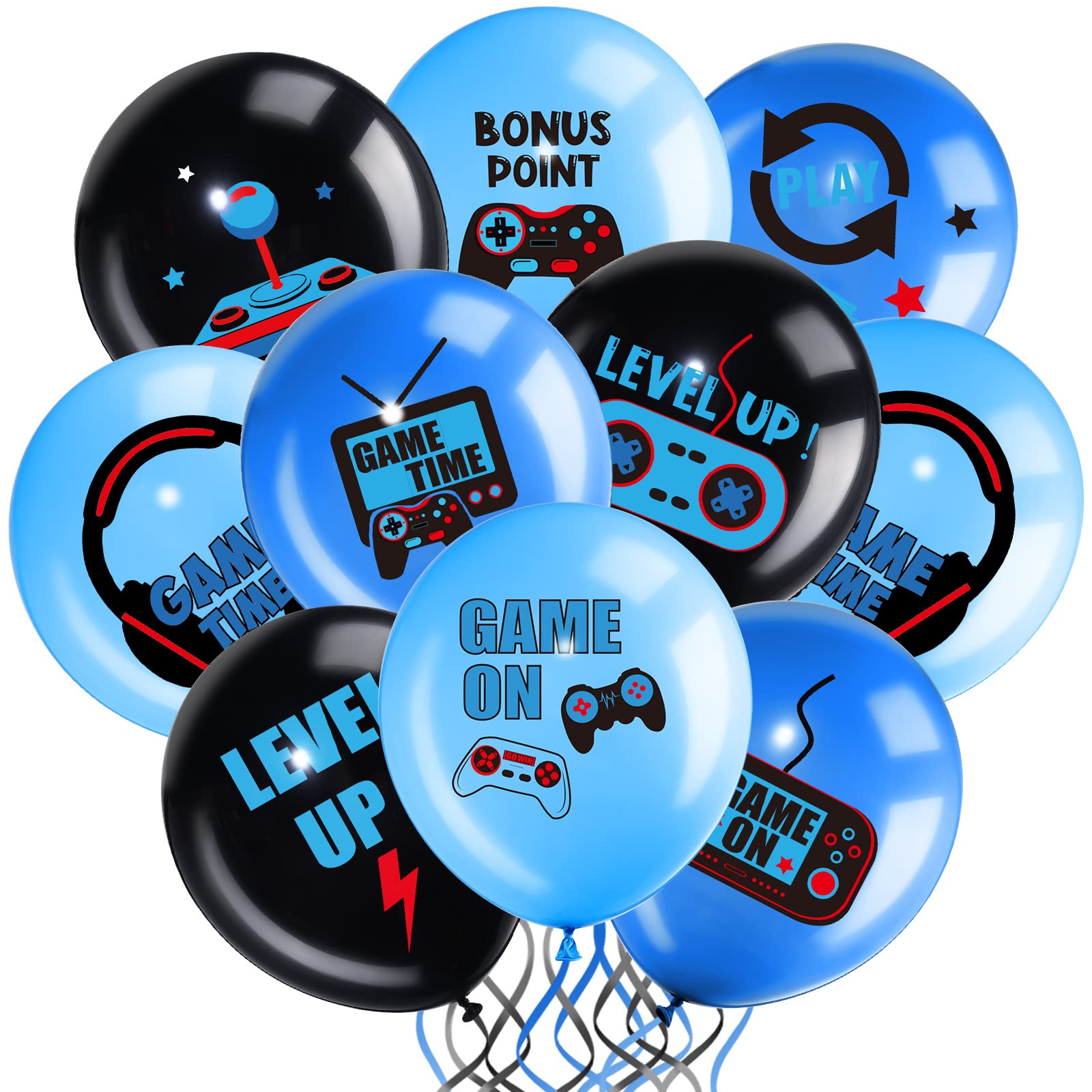 Photo 1 of Aoriher Video Game Party Birthday Balloons Set Gaming Black Latex Theme Balloons Decorations for Teens Player Birthday Party Supplies, 36 Pieces(Blue)