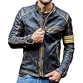 Mens Vintage Cafe Racer Motorcycle Distressed Biker Leather Jacket