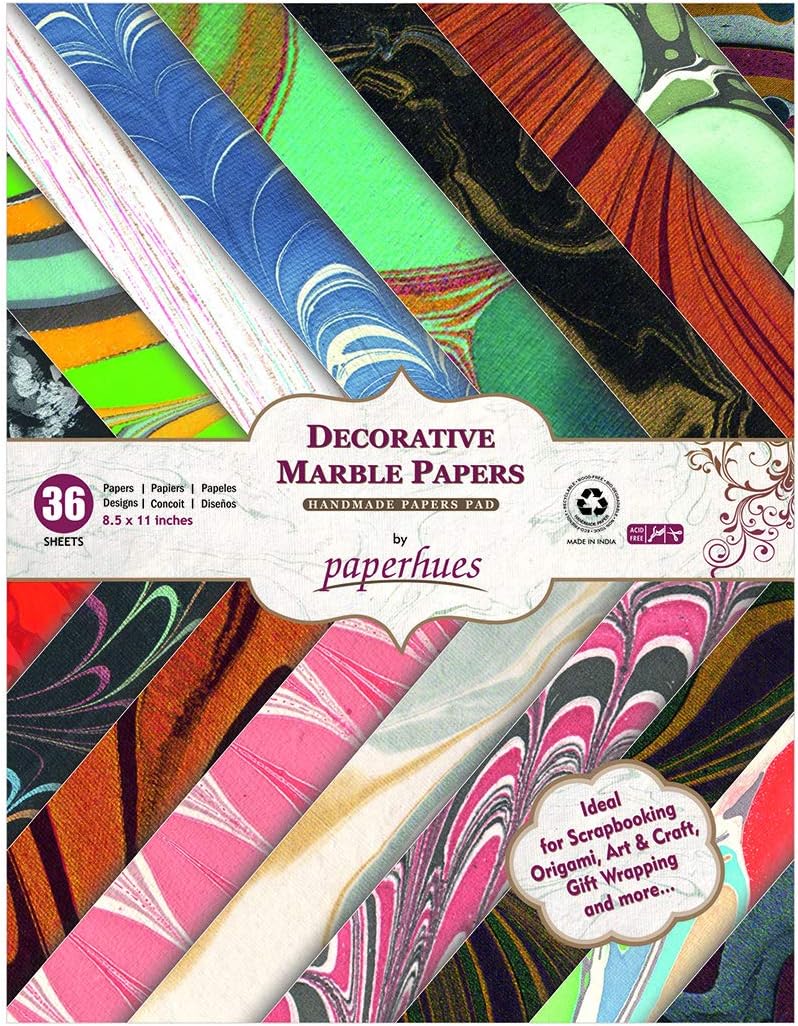 Paperhues Marbled Handmade Scrapbook Papers Collection 8.5x11" Pad, 36 Sheets