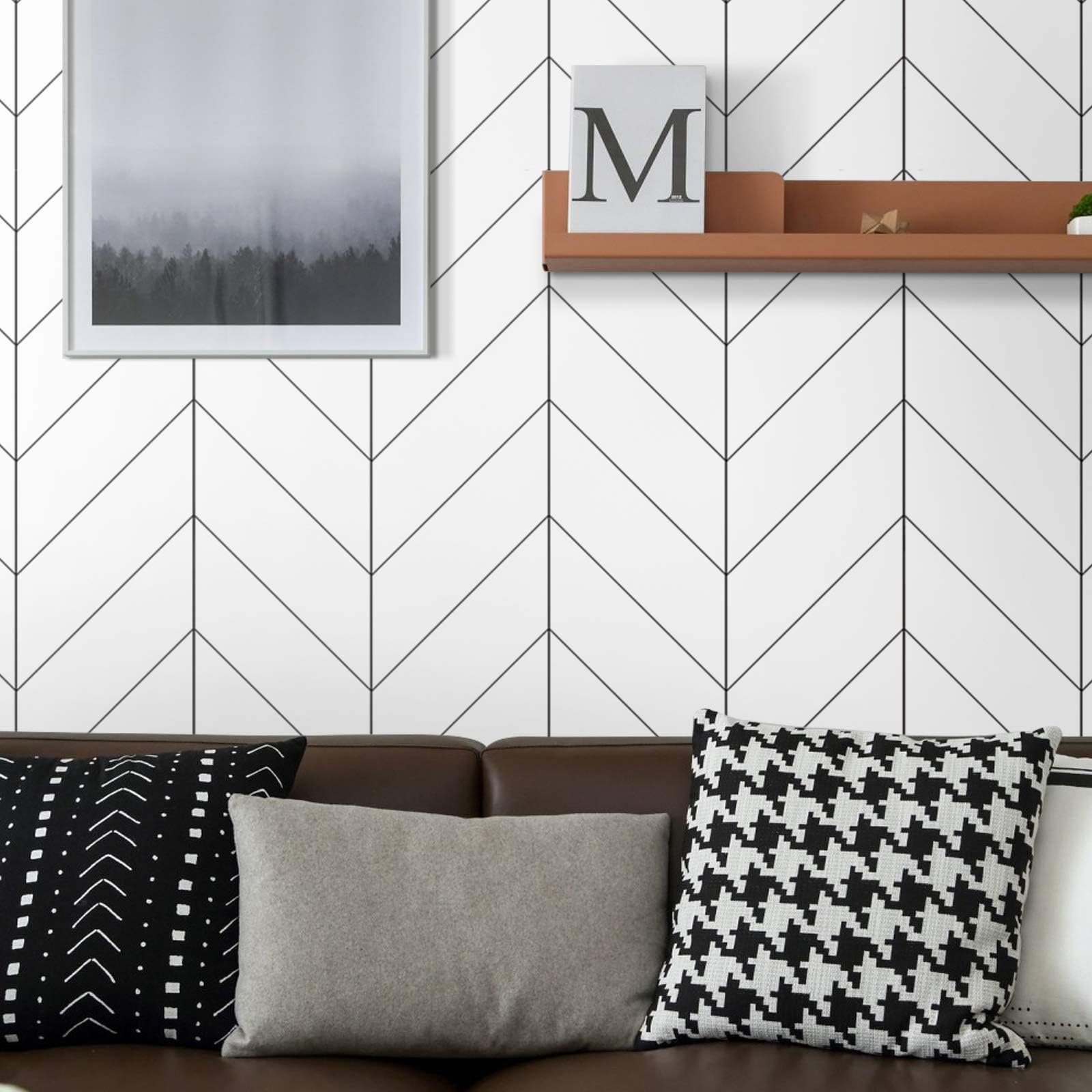 Photo 1 of LXCREAT Black and White Peel and Stick Wallpaper Modern 17.71" X 118" Striped Geometric Wall Paper Herringbone Self Adhesive Removable Contact Paper for Home Decoration Furniture Renovation