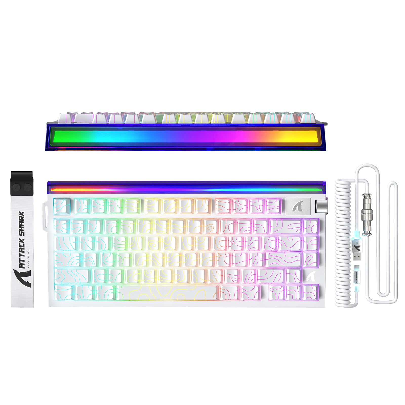 ATTACK SHARK R85 HE 75% Magnetic Wired Gaming Keyboard,8KHz Polling Rate Rapid Trigger,0.005mm RT Precision,256K Scan Rate,Custom Hot-Swappable,Web Driver PC Keyboard for Gamer/Win/Mac,White Contour