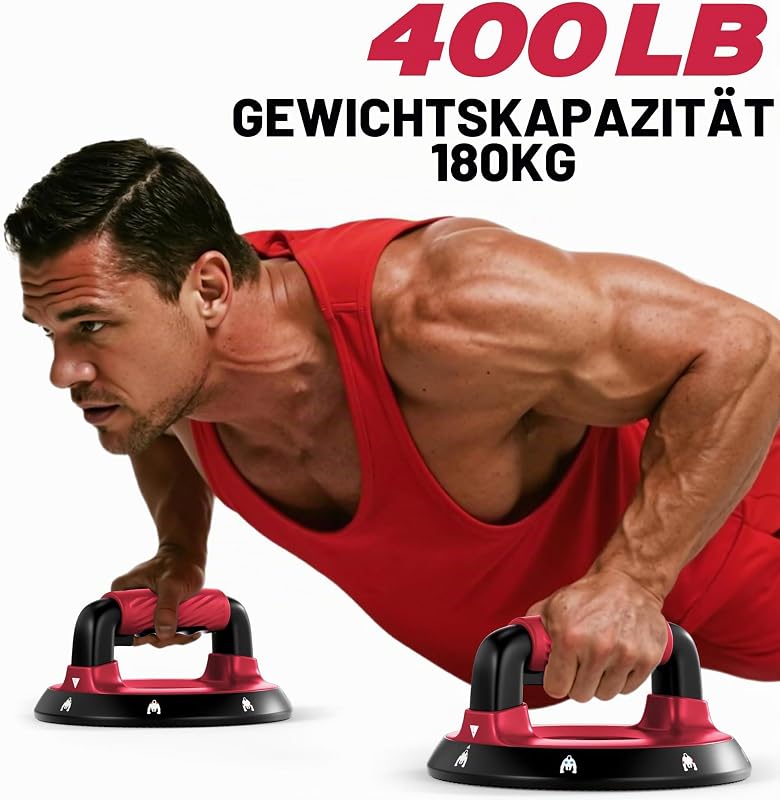 360° Verstellbare Liegestützgriffe - Oberkörper Trainingsgerät für Brust, Rücken, Schultern, Bizeps & Trizeps, Abnehmbare Silikon-Griffe, Rutschfeste Gummifüße (ROT)