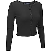 YEMAK Women's Cropped Cardigan Sweater – Long Sleeve Crewneck Basic Classic Casual Button Down Knit Soft Lightweight Top