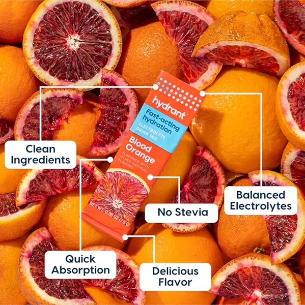 HYDRANT HYDRATE, INDIVIDUAL HYDRATION ELECTROLYTE POWDER STICK PACKETS WITH NO ARTIFICIAL SWEETENERS, COLORS, OR FILLERS (BLOOD ORANGE, 8 PACK)