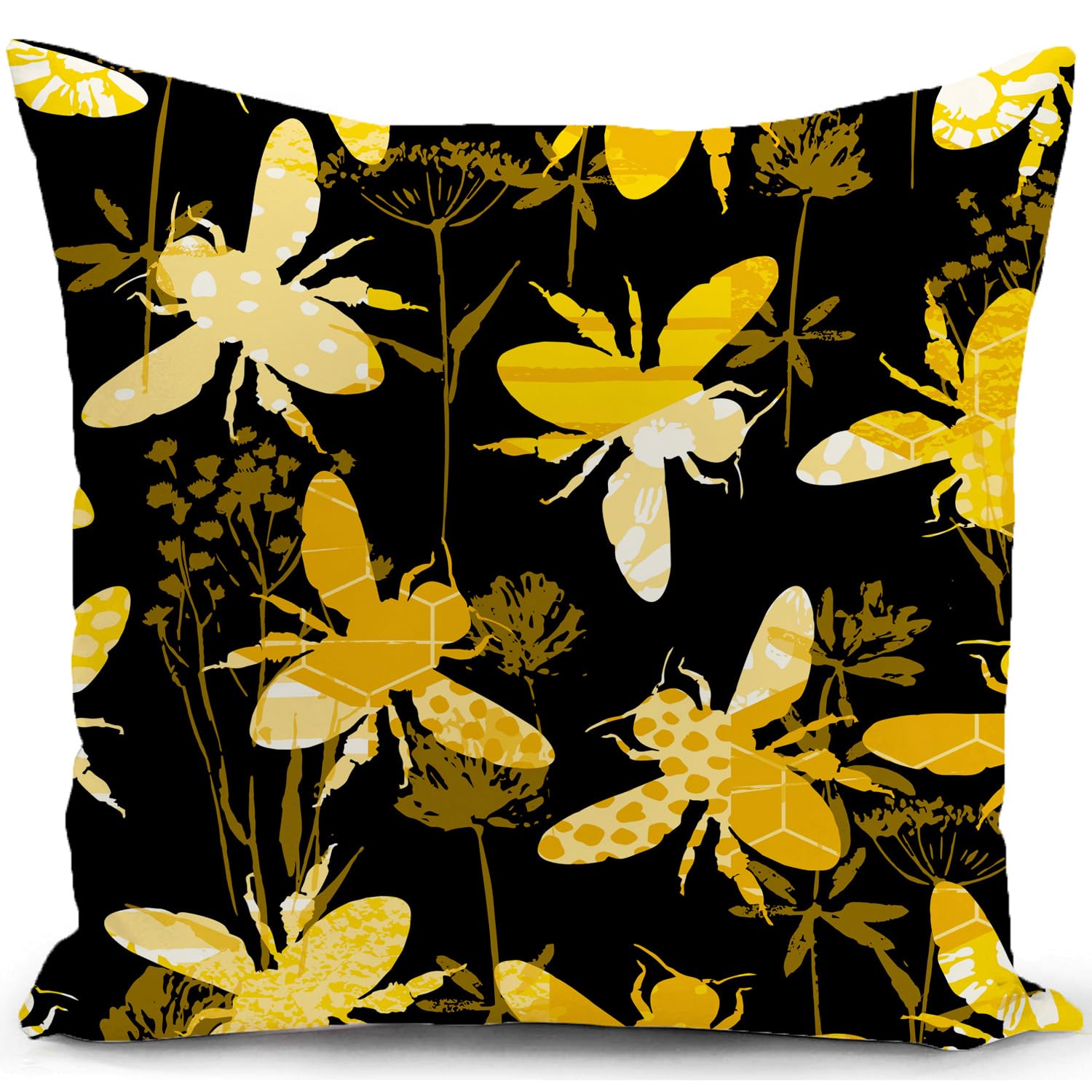 HUASHUZI Bee Cushion Cover Bee Black Yellow Pillow Cover Decor Home Throw Pillow Case Decorate for Livingroom Couch Bed Sofa Gifts 18"x18"(45x45cm) — image 1