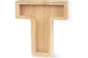 weallbuy Piggy Bank for Kids Personalized A-Z Letter Piggy Bank Wooden Transparent Letter Money Box Decoration Creative Money jar Gifts for Birthday, Christmas and Thanksgiving Day (T)