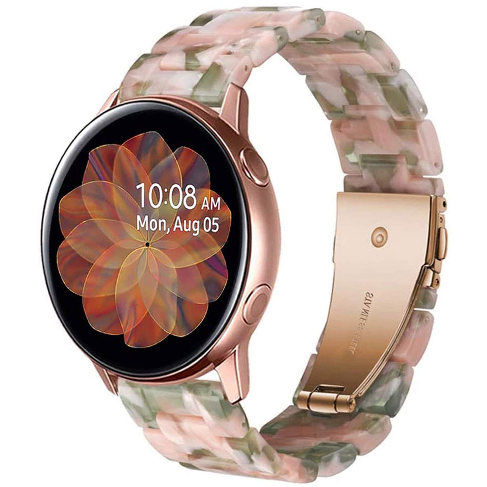 Miimall Resin Strap for Samsung Galaxy Watch 7 FE 6 5 4 40mm 44mm/6 Classic 43mm 47mm/5 Pro 45mm/4 Classic, 20mm Lightweight Band with Stainless Steel Buckle Wristband for Galaxy Watch 7(Pink Green)