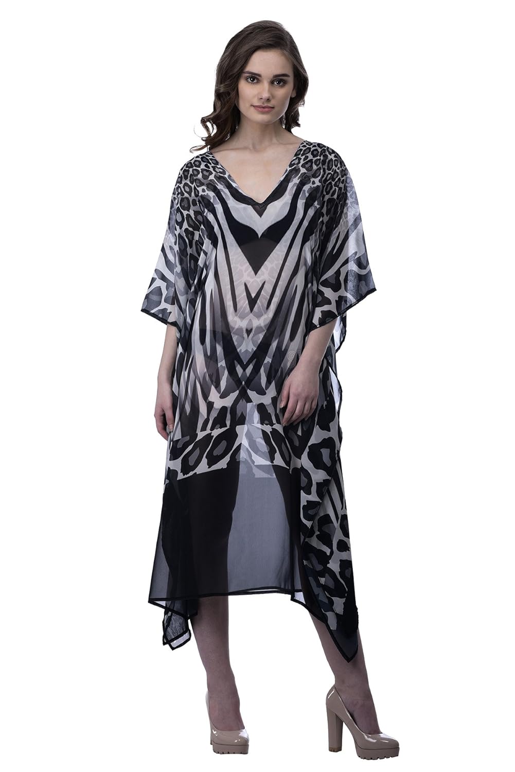 trendif women's multicolor digital print beach wear kaftan and cover-up