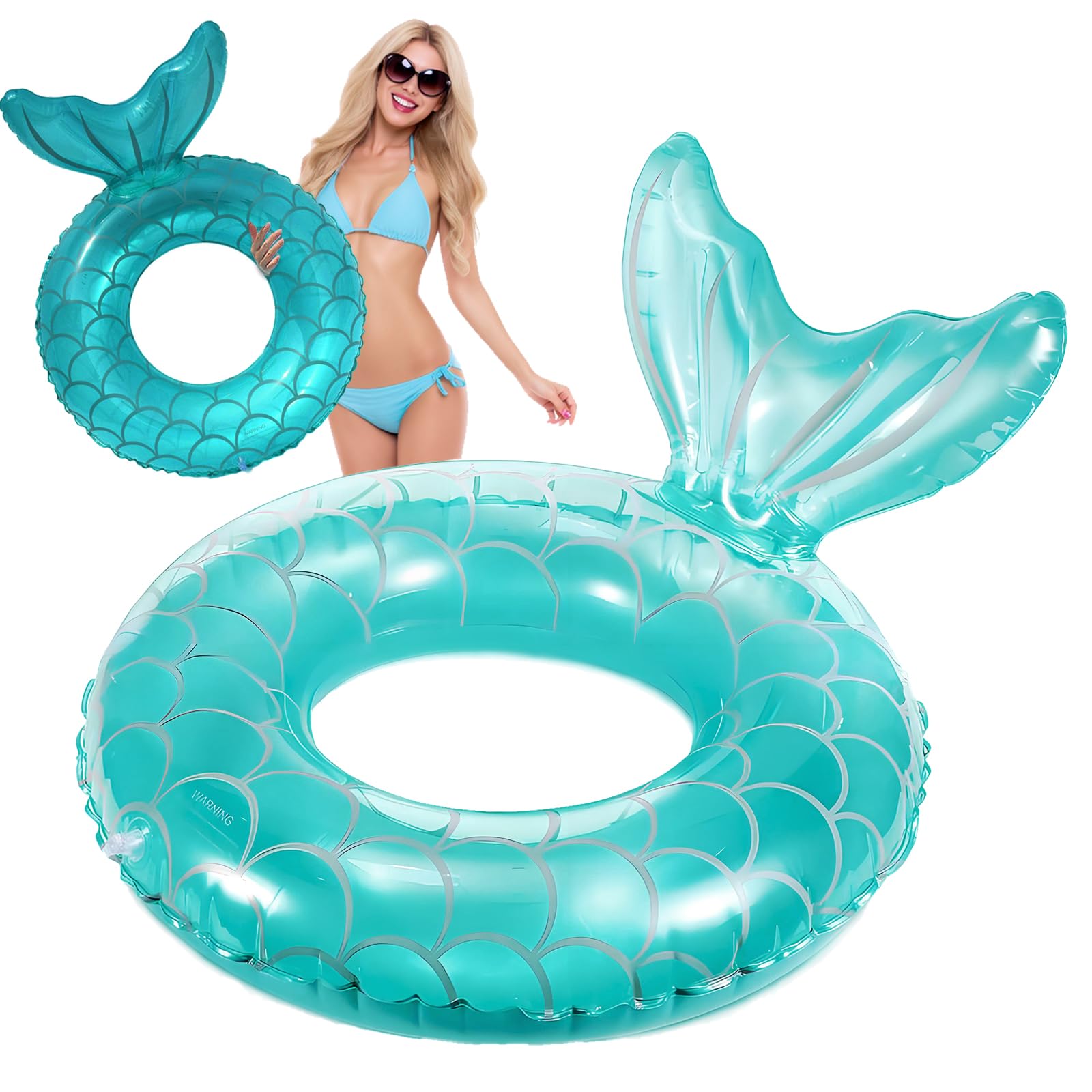 Inflatable Swimming Ring Mermaid Rubber Ring Pool Floats Durable Fishtail Swim Tube Toys for Adults Kids Beach Party Summer Water Sports Decoration