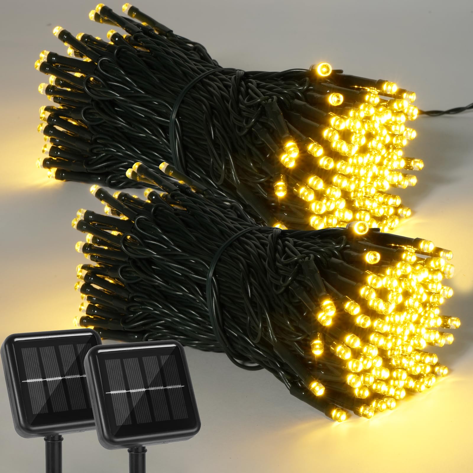 Photo 1 of 2 Pack 400 LED Solar String Lights, 8 Modes Solar String Lights for Outside, Waterproof and Solar Powered Outdoor String Lights for Holiday Christmas Yard Garden Tree Wedding Party (Warm White)