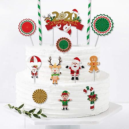Amazon Co Jp Palksky クリスマスケーキトッパー 7個セット Happy New Year ケーキデコレーション サンタクロース ヘラジカの杖 ピエロ ジンジャーブレッドマン カップケーキトッパー クリスマスパーティー用 おもちゃ