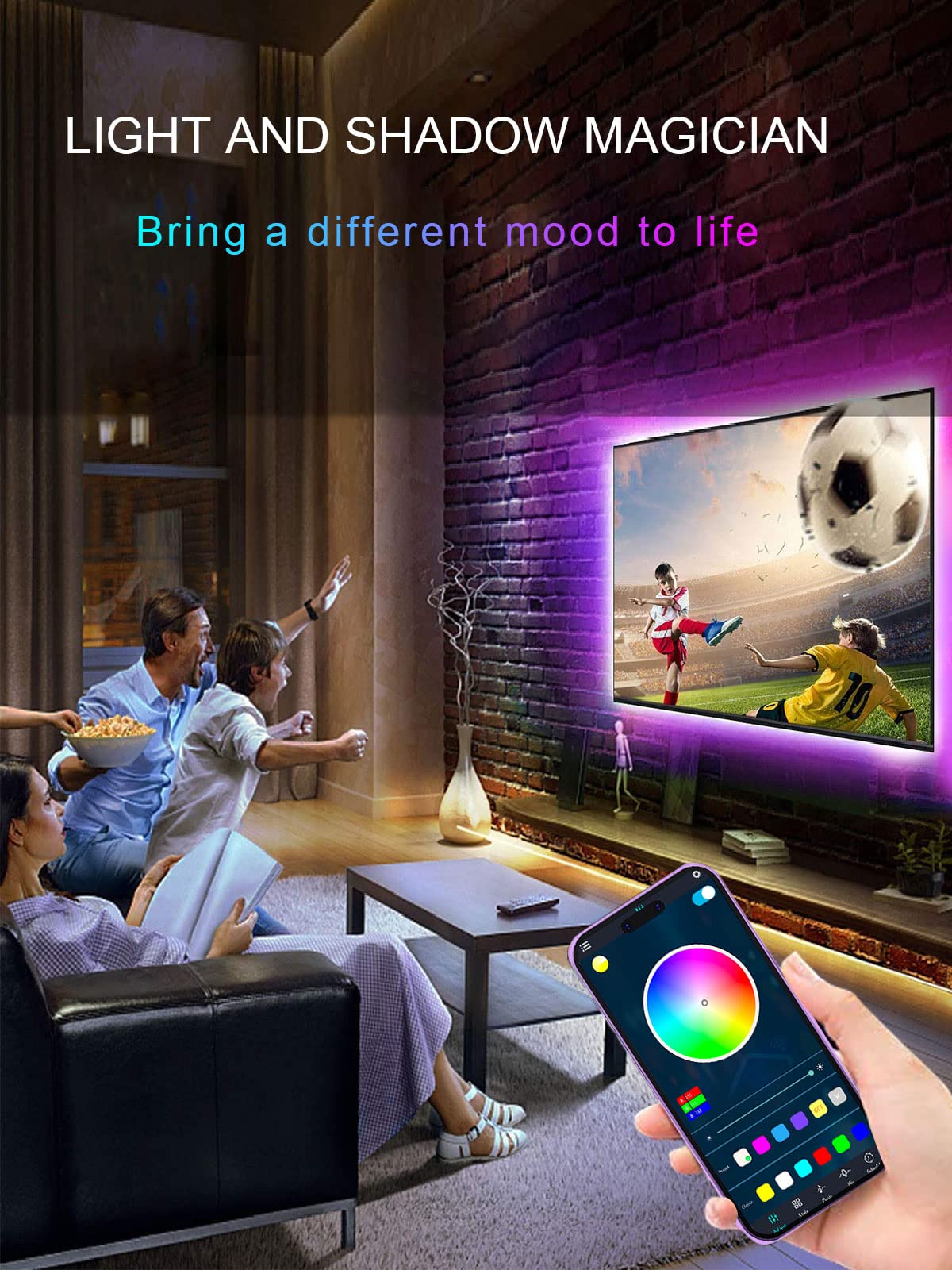 LED Lights for TV, 16.4ft LED Lights for 45-75 Inch TVs, RGB TV Backlight Behind, Music Sync Bluetooth APP & Remote Control Strip Lights USB Powered for Bedroom, Gaming, Home Décor