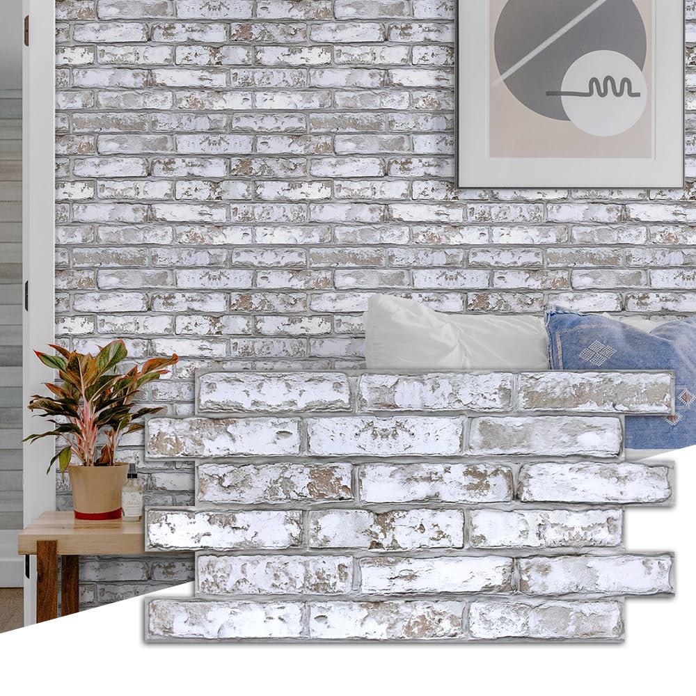 Photo 1 of Commomy Faux Brick 3D Wall Panels - 12 pcs of 22.8" x 11.8" - Thin & UrltraLight PVC Peel and Stick Tile Brick Textured Printable for Kitchen, Bedroom,Living Room,TV Background,RV?Covers 22.48 sq.ft?