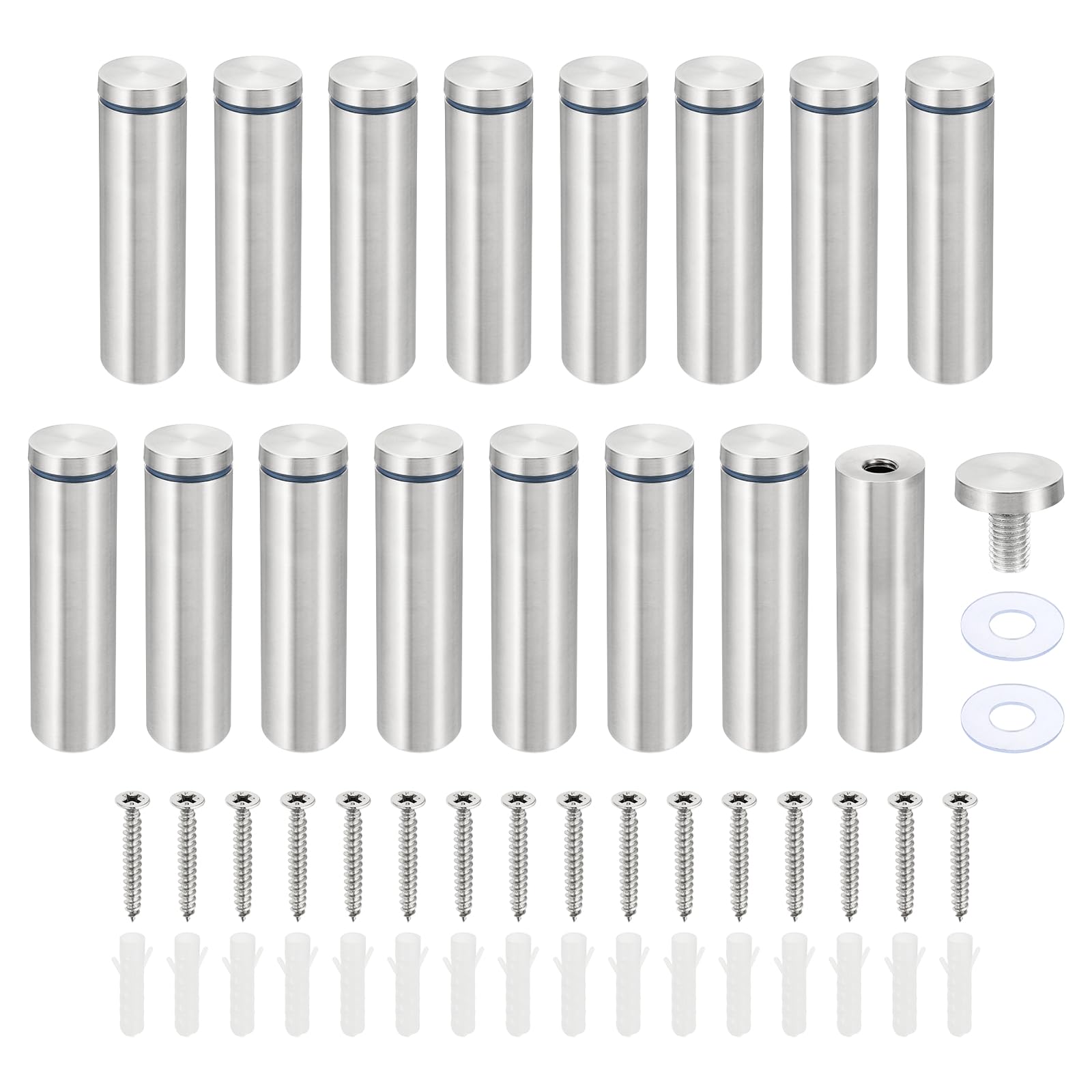 PATIKIL 1 x 3.6 inch Sign Standoff Screws, 16 Set Stainless Steel Wall Standoff Mounting Hardware Advertising Glass Nail for Hanging Acrylic Picture Frame Acrylic Panel, Silver