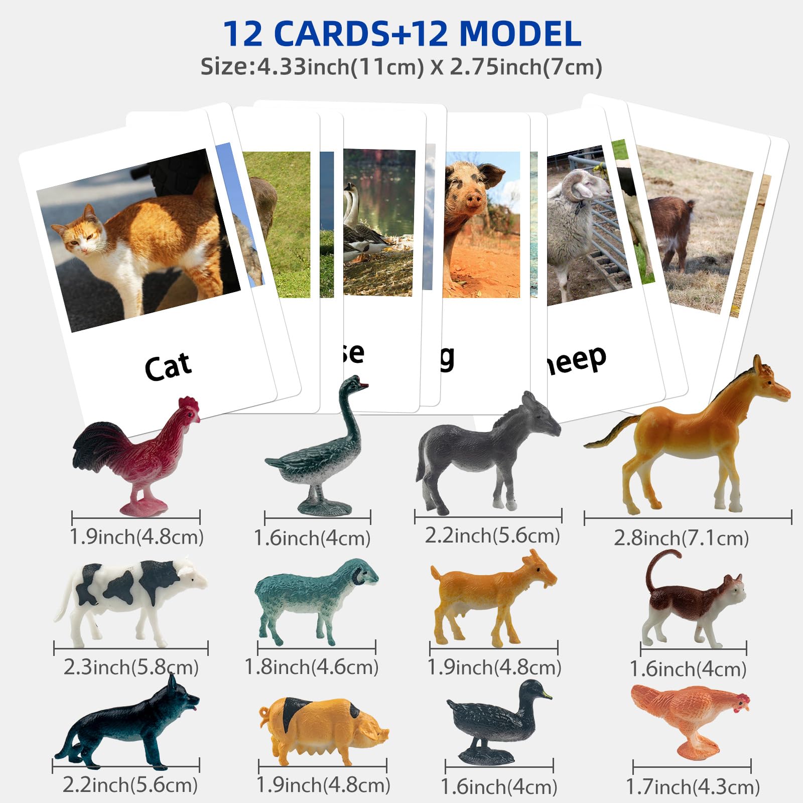 MEROCO Montessori Animal Match Cards - Miniature Poultry Animals with Matching Card - 2 Part Cards. Montessori Learning Toy, Language Materials TZX106