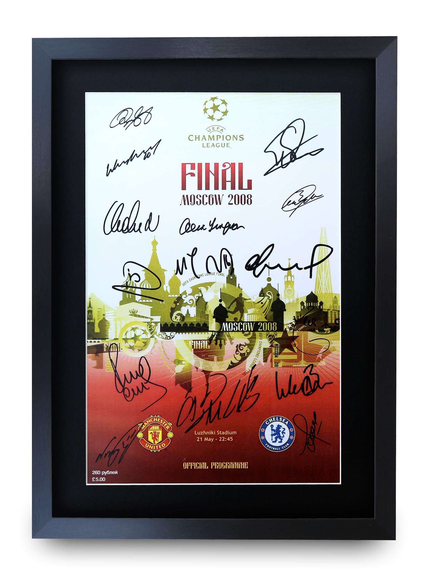 HWC Trading A3 FR 2008 Champions League Final Programme Poster The Team Signed Gift FRAMED A3 Printed Autograph Football Gifts Print Photo Picture Display