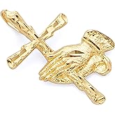 14k REAL Yellow Gold Religious Praying Hand with Cross Charm Pendant