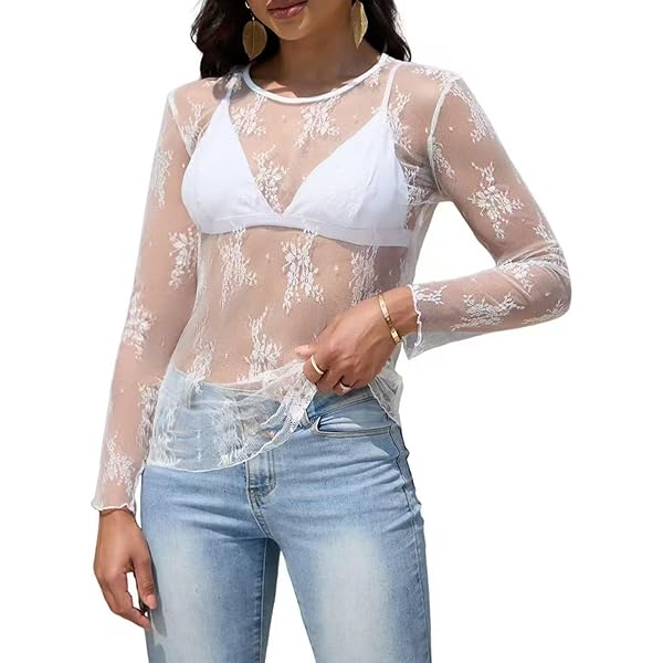 【Eaphi】 SHEER LACE ASYMMETRY CUT TOPS SHEER LACE ASYMMETRY CUT TOPS