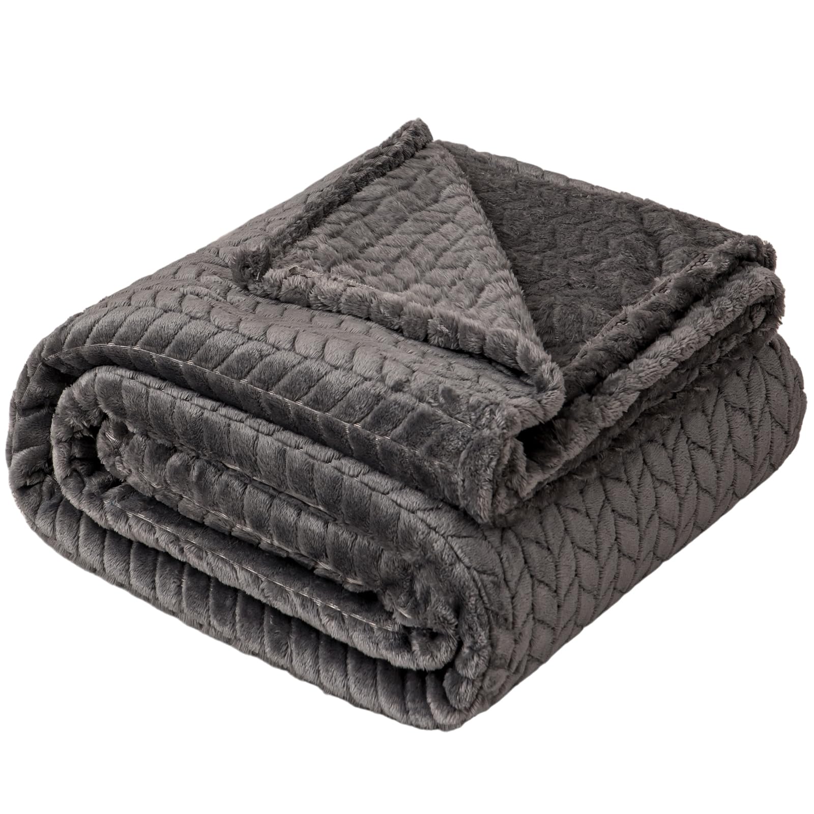 GLS Home Luxury Throw Blanket Soft Lightweight cosy sofa throw Leaf Pattern bed Fleece Throws for Couch Bed Travel Sofa Throw Blanket (CHARCOAL, Double - 150x200cm)
