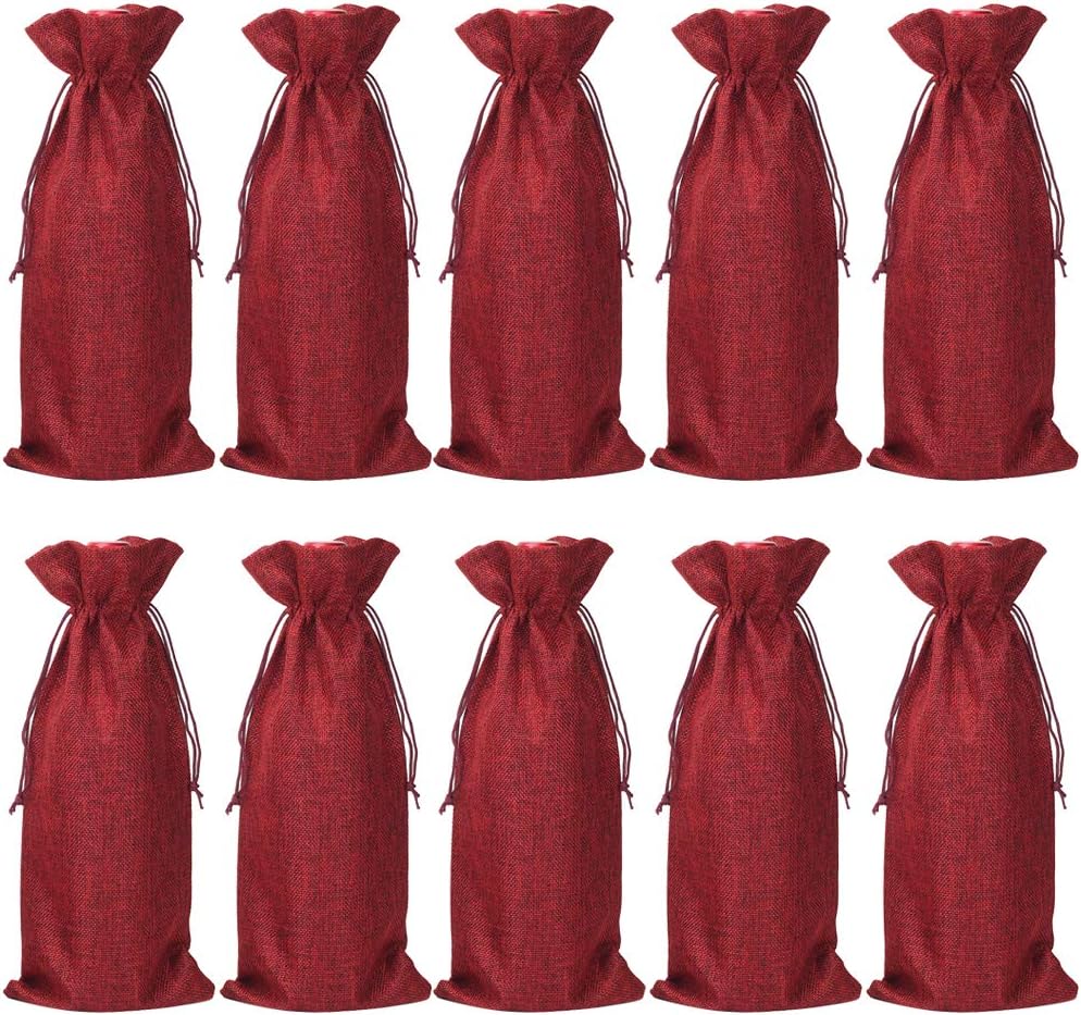 HRX Package Pack of 10 Burlap Wine Bags with Drawstring for Christmas