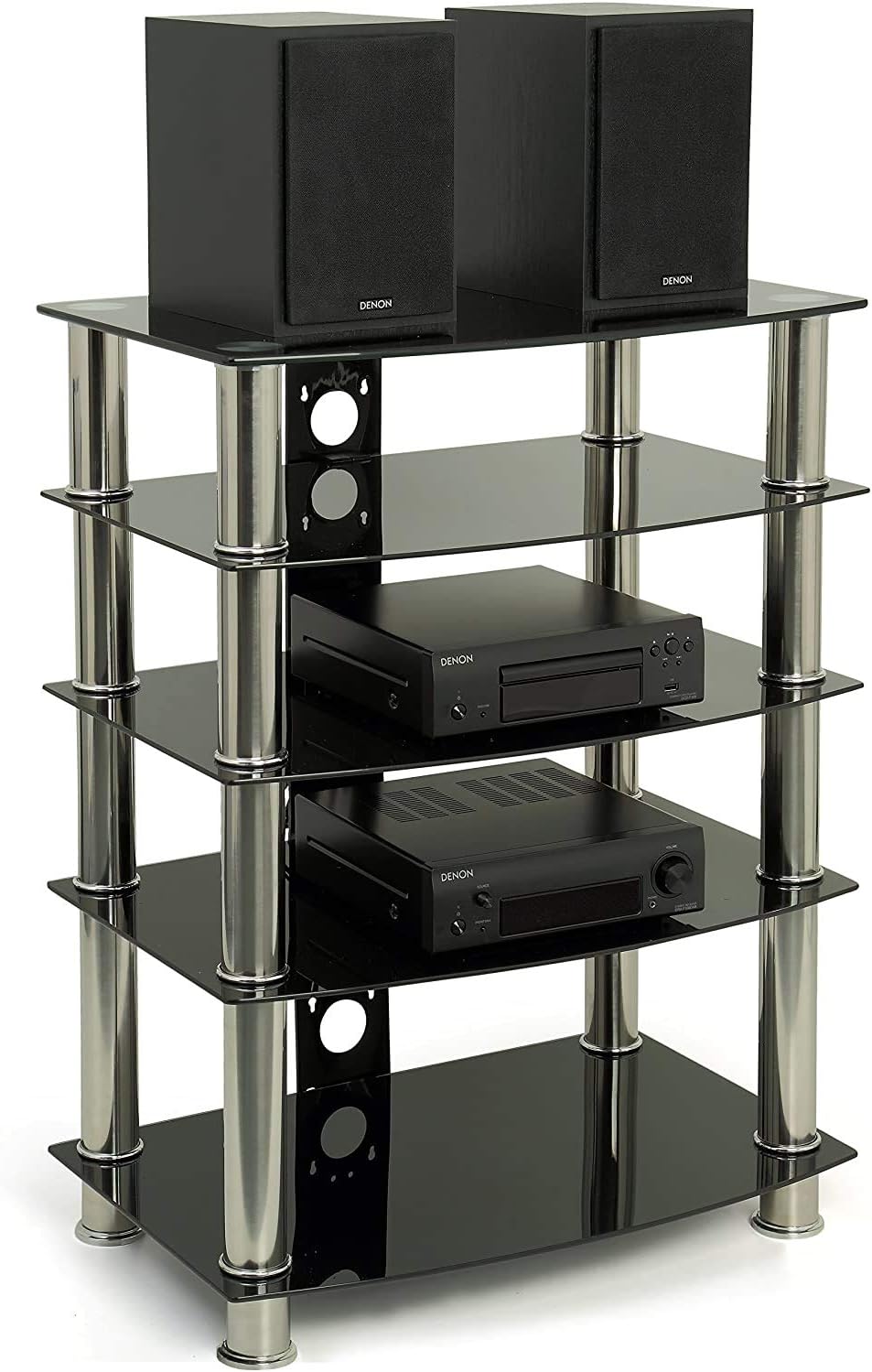Centurion Supports Galago 5-Shelf Premium Black Glass with Silver Legs AV Rack, Mittel