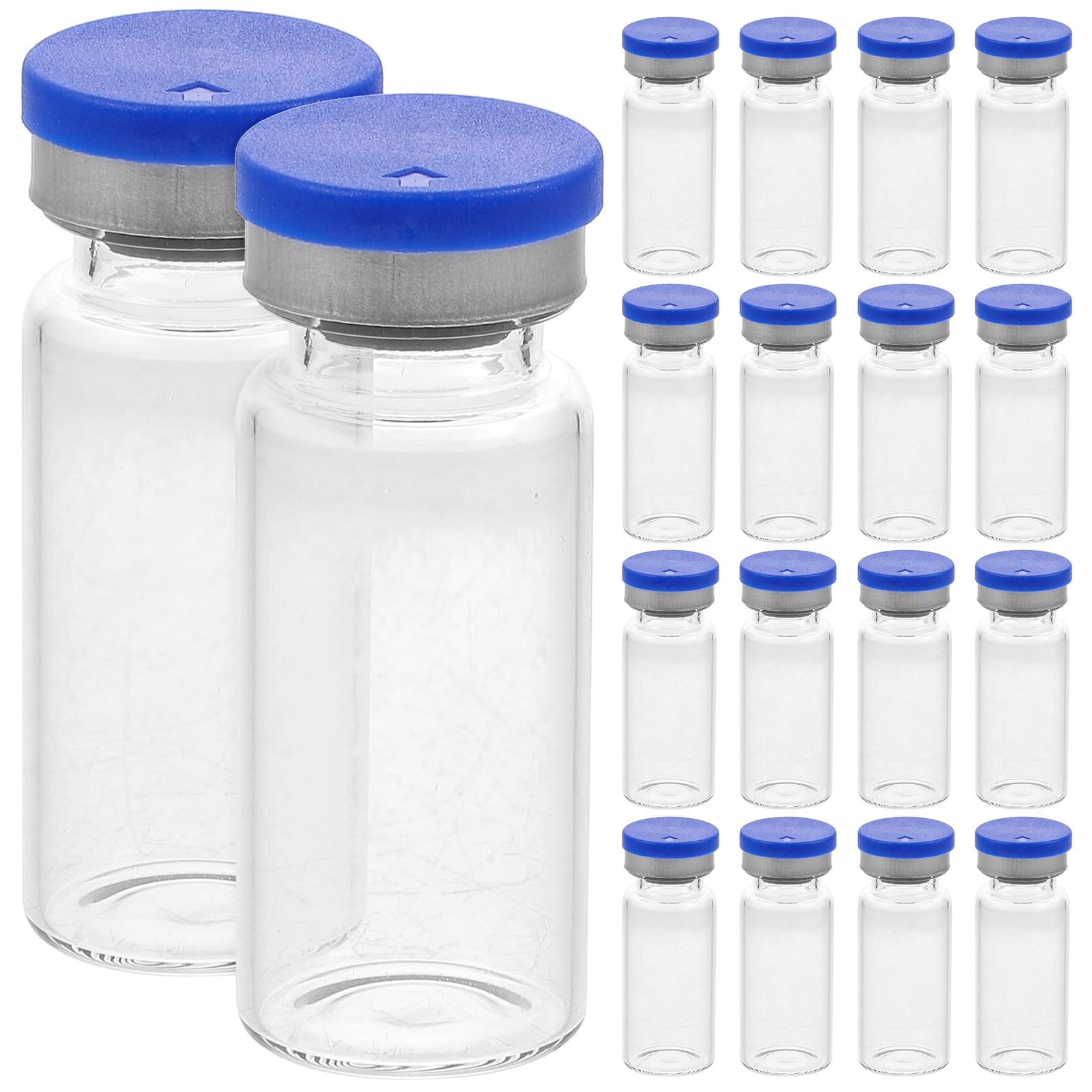 iplusmile Transparent Glass Headspace Vials, 20pcs Glass Headspace Vials Flat Bottom Lab Vial with Plastic Aluminum Caps and Rubber Stoppers 10ml