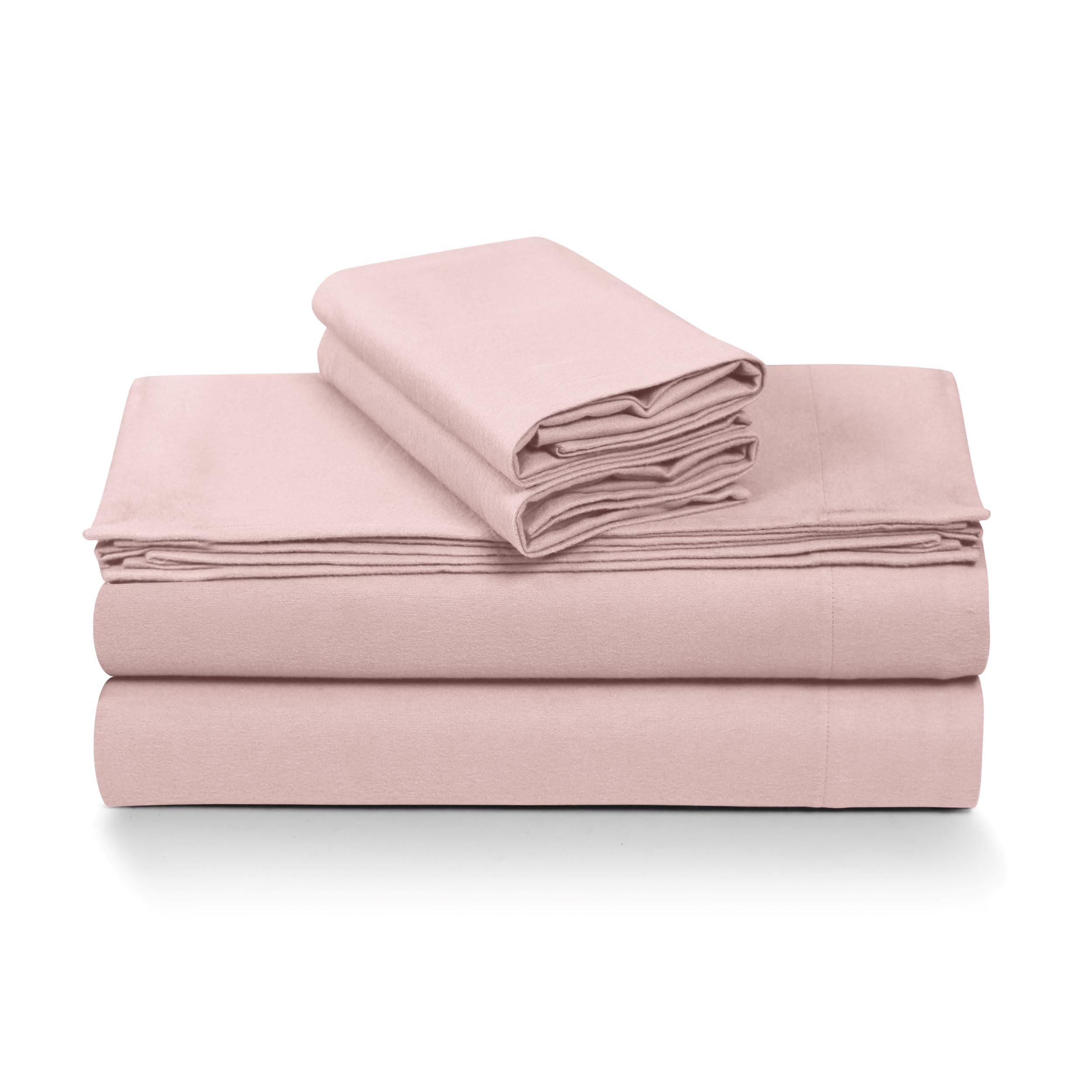 Tribeca Living 100% Cotton German Flannel Sheet Set – 200 GSM, Deep Pocket, Ultra Soft & Cozy, King, Light Pink