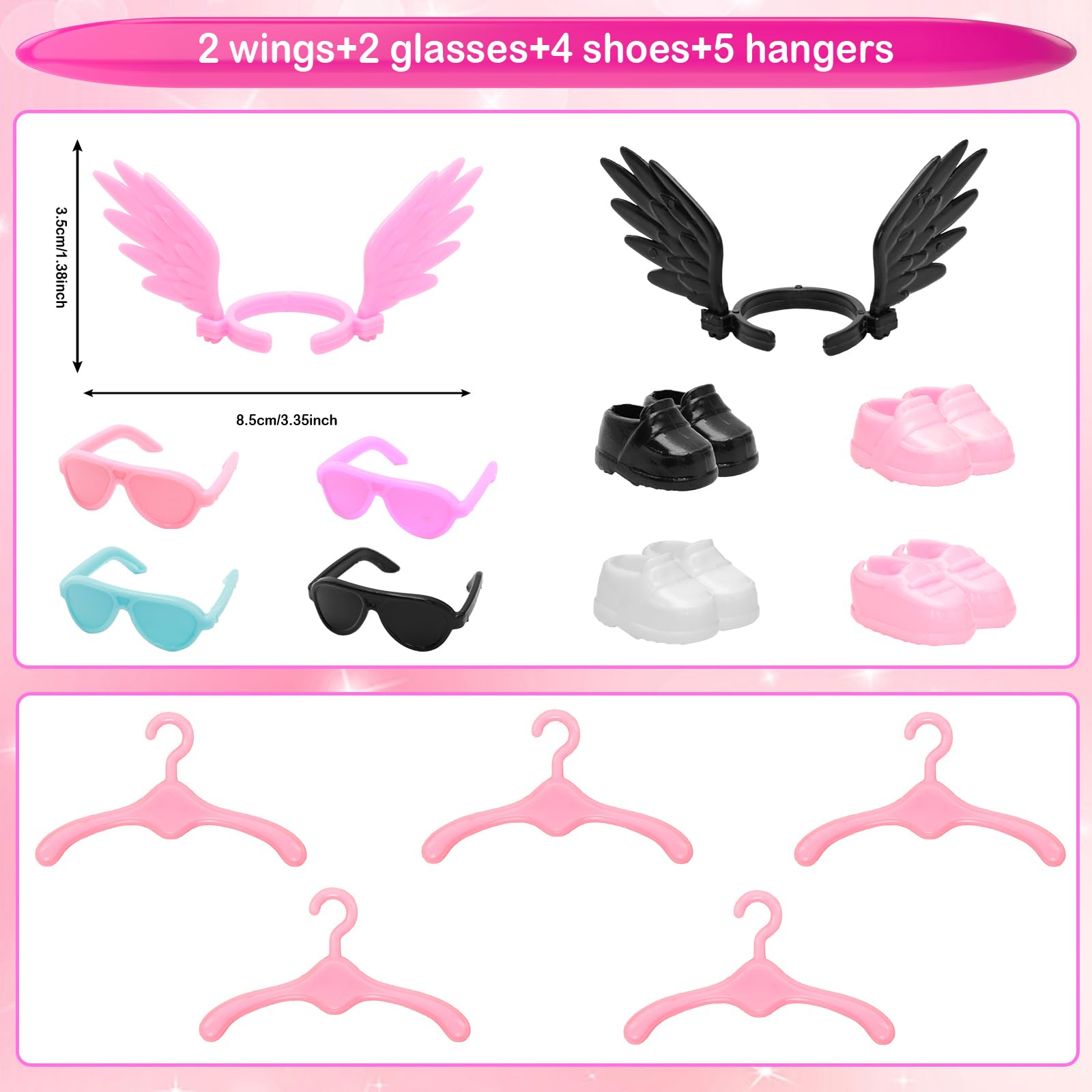 Miunana 25 PCS 5.3 Inch Girl Doll Clothes Dress Outfits and Shoes with 4 Pairs of Shoes for 4-6 Inch Girl Dolls Clothes and Accessories Doll Top and Pants Wings