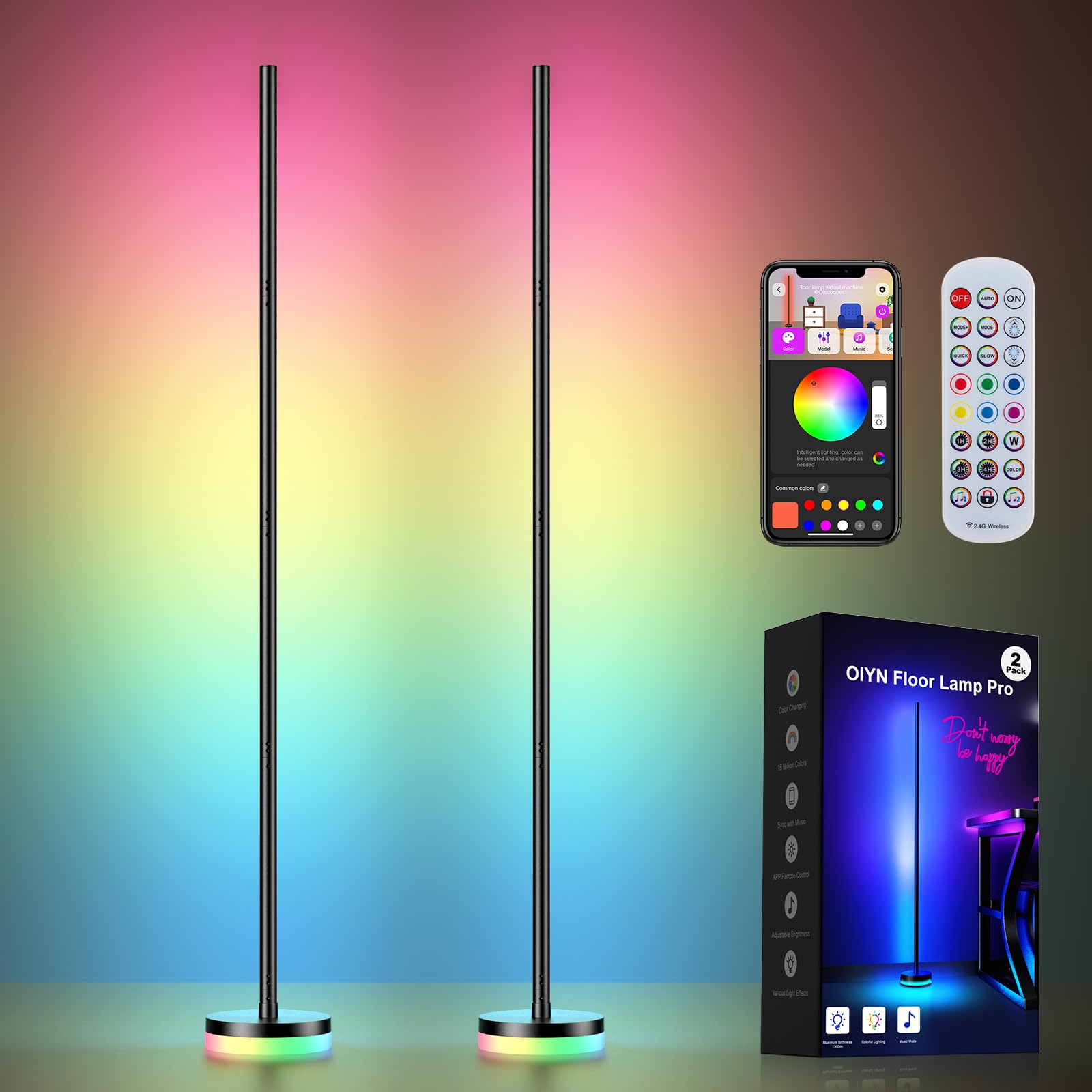 Photo 1 of OIYN Corner Floor Lamp 2 Pack,RGBICW LED Corner Lamp with 1300lm Smart Modern Floor Lamp,App & Remote Control,Music Sync,Color Changing Standing Lamp for Bedroom Living Room and Gaming Rooms