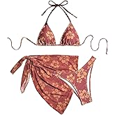 Floerns Women's 3 Piece Swimsuits Floral Triangle Bikini Set with Beach Cover Up Skirt