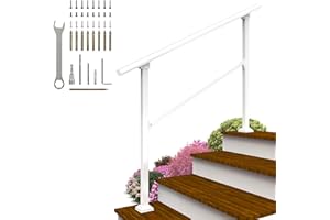 Arti-Life Hand Rails for Outdoor Steps,Railings for Outdoor Steps,Handrails for Outdoor Steps,Porch Handrail Kit White for Concrete,Brick,Wood Steps (White, 4 Step)