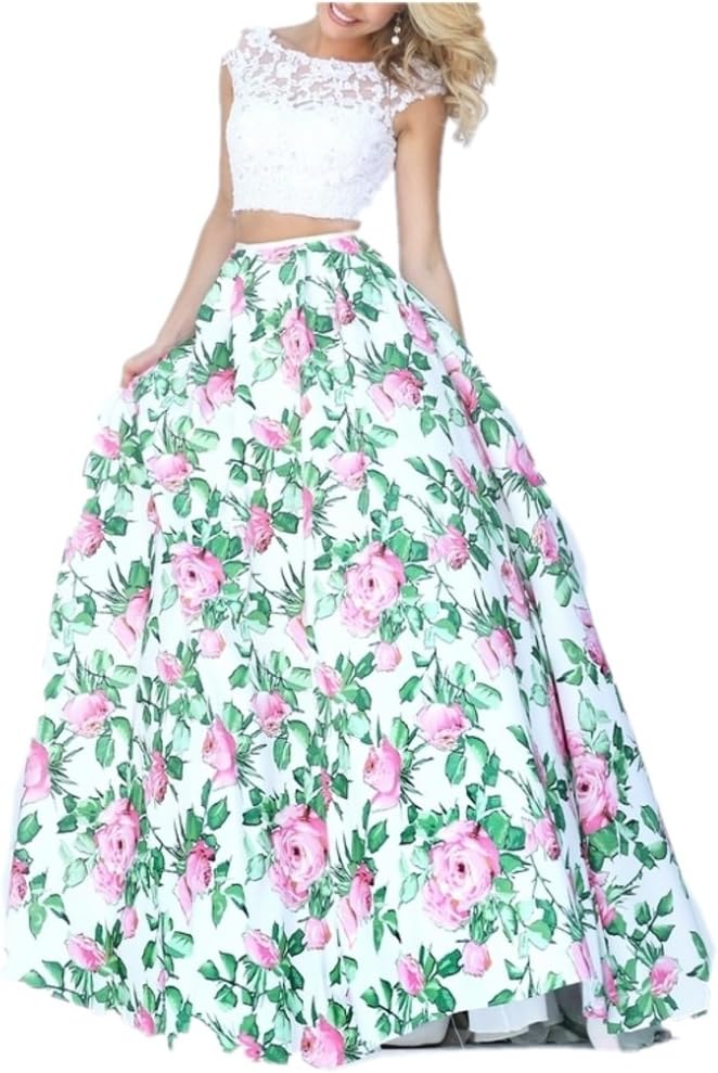 Prom Uk Women's Floral Print Two Piece Long Prom Dresses 2016 Style A us10
