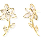 Sonateomber Flower Leaf Dangle Earrings for Women, Statement Rhinestone Floral Drop Earing Spring Prom Wedding Jewelry Gift