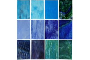 Lanyani 10 Sheets Variety Stained Glass Sheets Pack, 4 x 6 inch Large Cathedral Glass Mosaic Tiles for Crafts, Blue Mixed