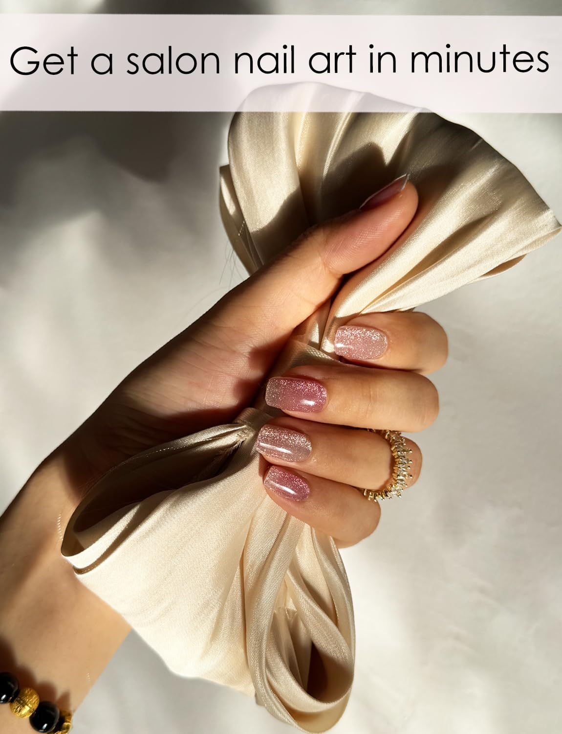 Semi Cured Gel Nail Strips, Nude Cat Eye Gradient 20pcs Sticker, Nail Wraps UV for Home Nails DIY - Image 3