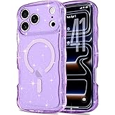 Pepmune Magnetic for iPhone 17 Pro Max Case Clear, Sparkly Bling Glitter Cute Curly Wave Cover for Women Men Compatible with MagSafe TPU Shockproof Protective Phone Case for iPhone 17 Pro Max, Purple