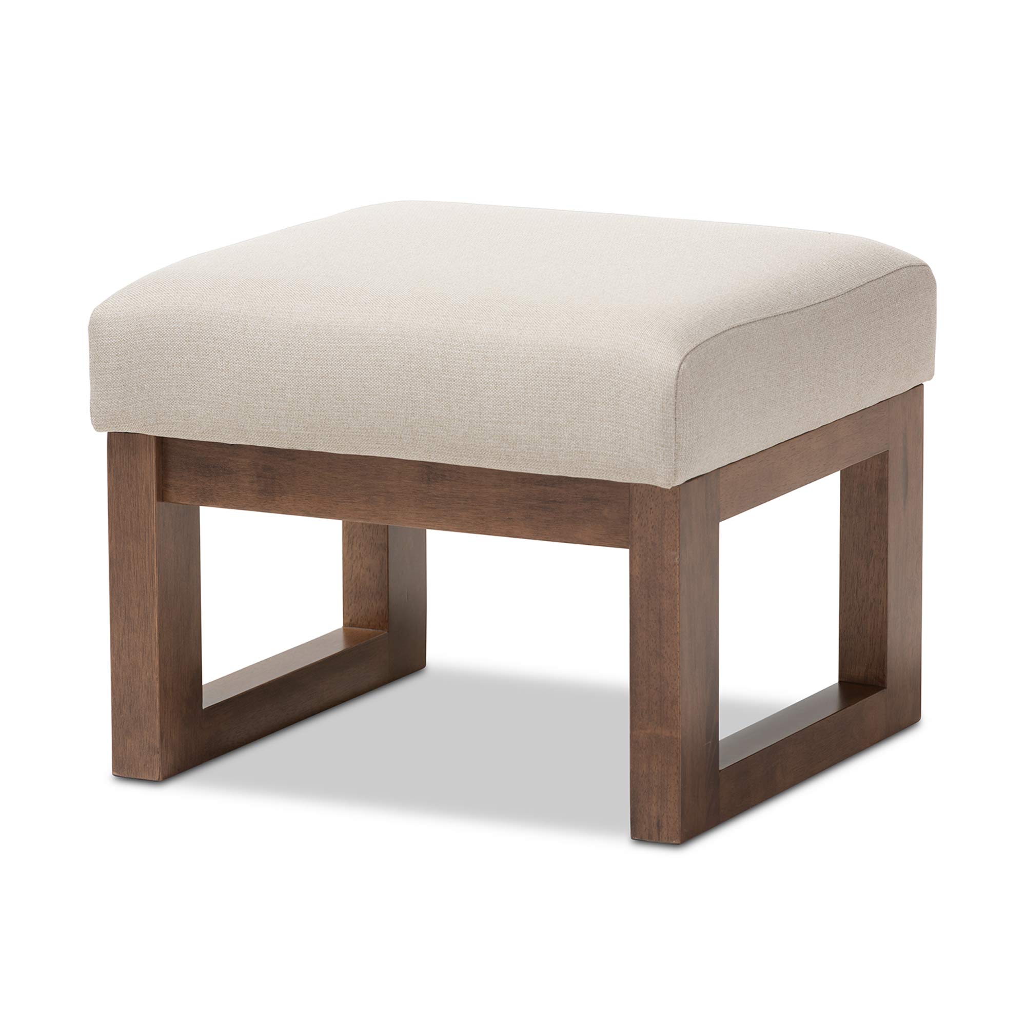 Baxton Studio Yashiya Mid Century Retro Modern Fabric Upholstered Ottoman Stool, Light Beige