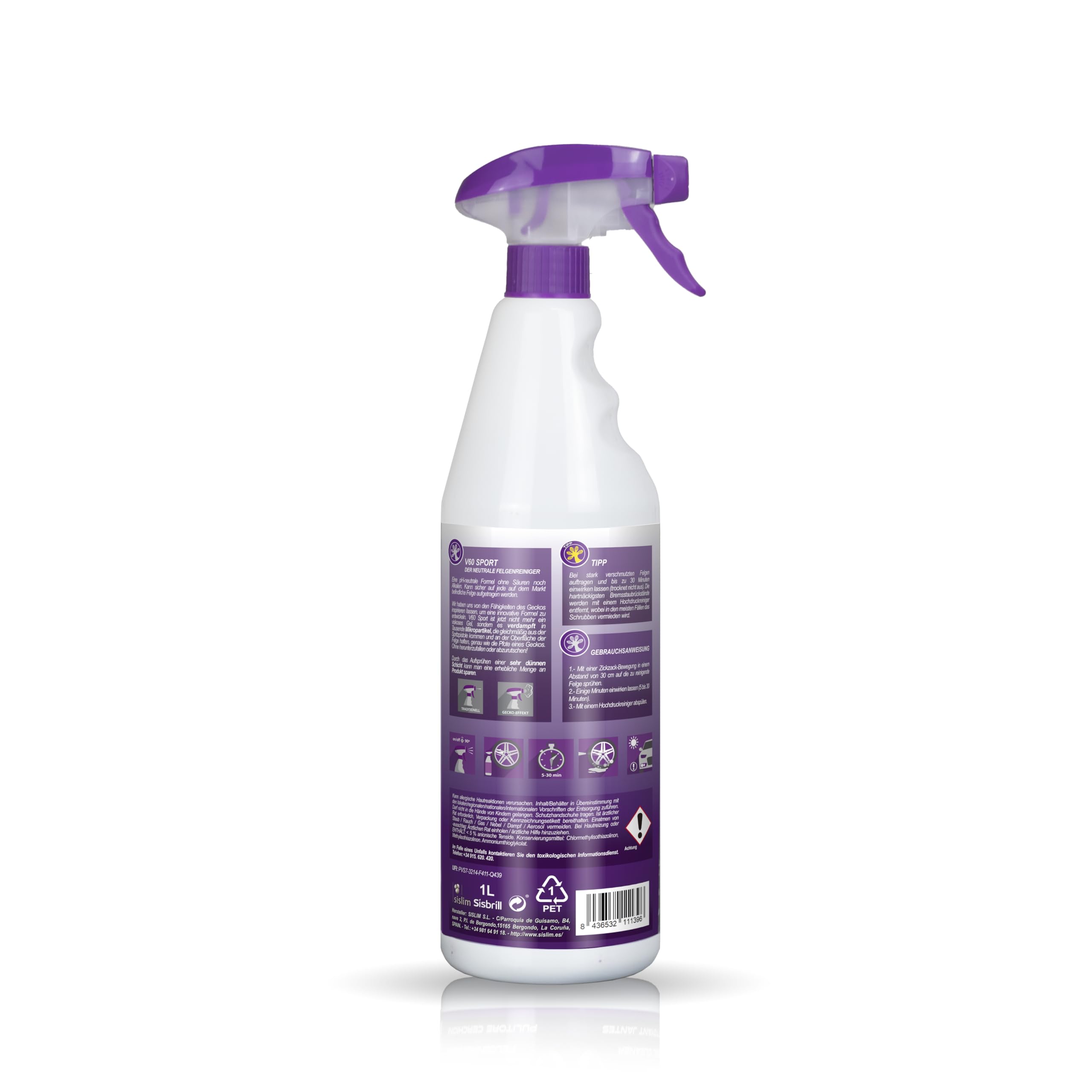 Sisbrill V60 Sport Felgenreiniger - neutral und sicher - Gecko Spray Version - 1 Liter. 2