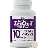 ZzzQuil Pure Zzzs Fast Dissolve Melatonin, Melatonin 10mg, Sleep Aid Supplement, Sleep Aids for Adults, Strawberry Flavored, 90 Fast Dissolve Melatonin Tablets