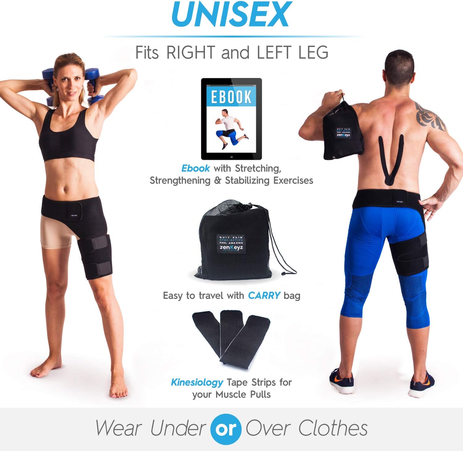 Groin Support and Hip Brace for Men & Women- Compression Wrap for Thigh Quad Hamstring Joints Sciatica Nerve Pain Relief Zenkeyz Leg Strap: Sports & Outdoors