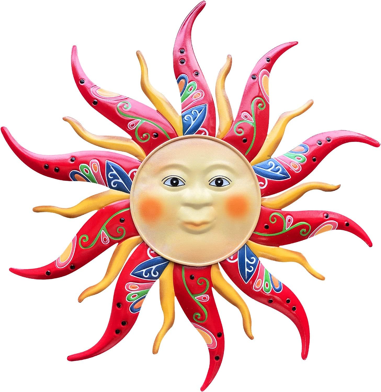 Plaques & Wall Art - Daogtc Metal Sun Wall Art Decor-17.3 inches Rustic Retro Metal Sun Hanging Decoration for Indoor Outdoor,Metal Sun Art Sculpture for Home Garden Farmhouse Yard Patio Fence Living Room Bedroom(Red)