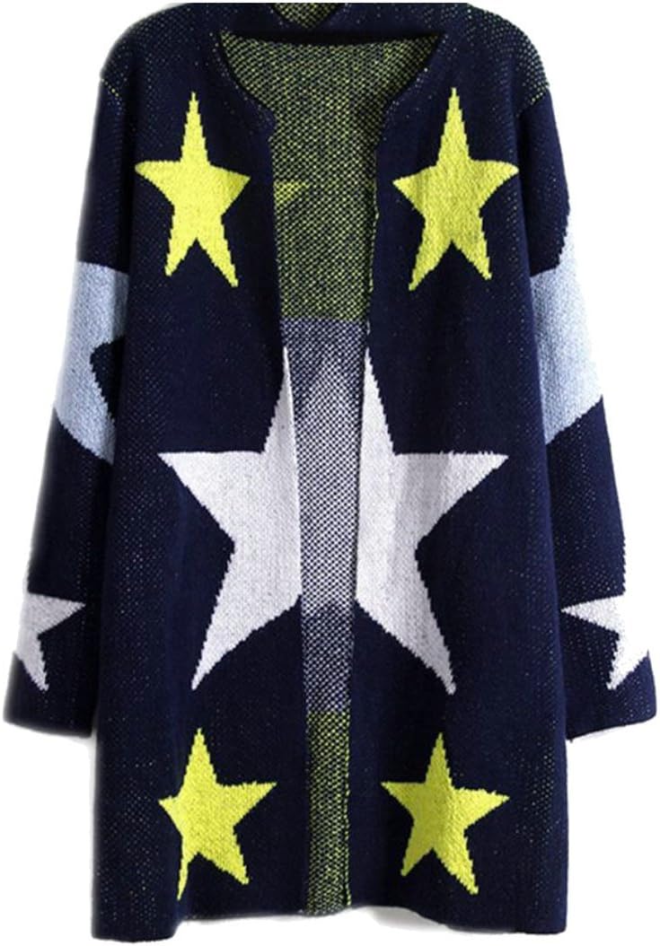 JSY Womens Overcoat Long Sleeve Knit Sweaters Mid Long Print Cardigans