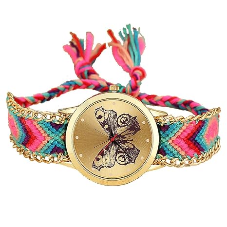 Freny Exim Fabric Multicolor Belt Beautiful Butterfly Dial Bracelet Women Analog Watch - for Girls